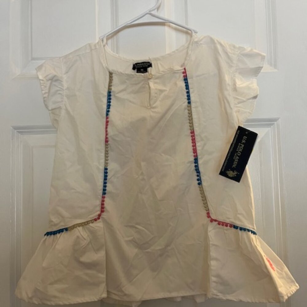 U.S. Polo Girls white with colored trim cotton sleeveless shirt. New with tags